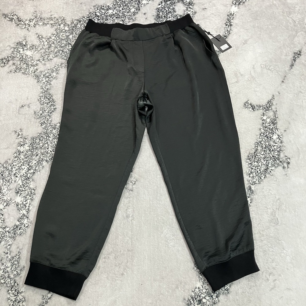 DKNY Pants Womens Sz XL Black Grey Satin Jogger Elastic Waist Cropped Ankle NWT